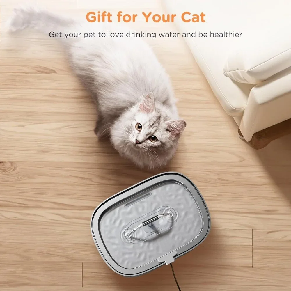 Stainless Steel Cat Water Fountain 108oz Pet Drinking Dispenser with 8 Filters
